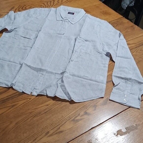 UNTUCKit Tops - Untuckit Womens ANGELEN NEW Work Shirt 8 Top LINEN BLEND Blouse STRIPPED